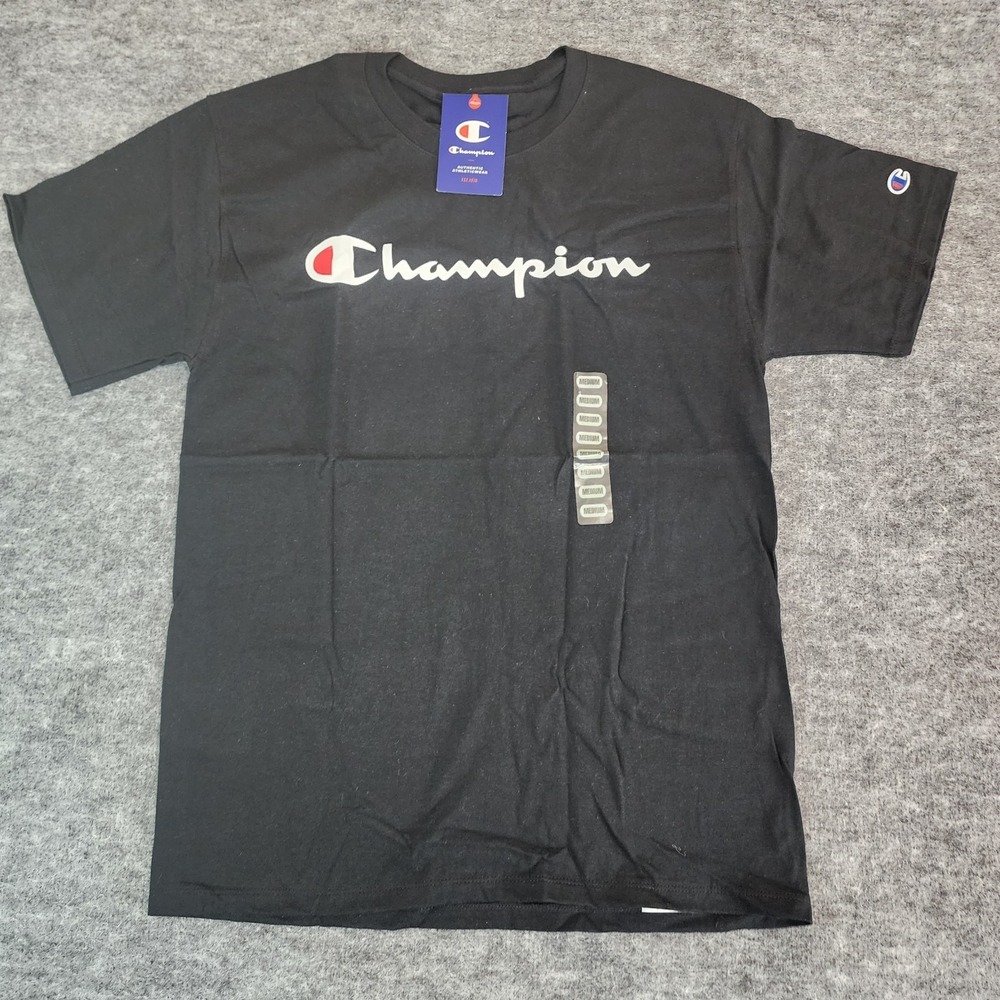 Champion T-Shirt Mens Medium Crew‎ Neck Black Short Sleeve GT23H